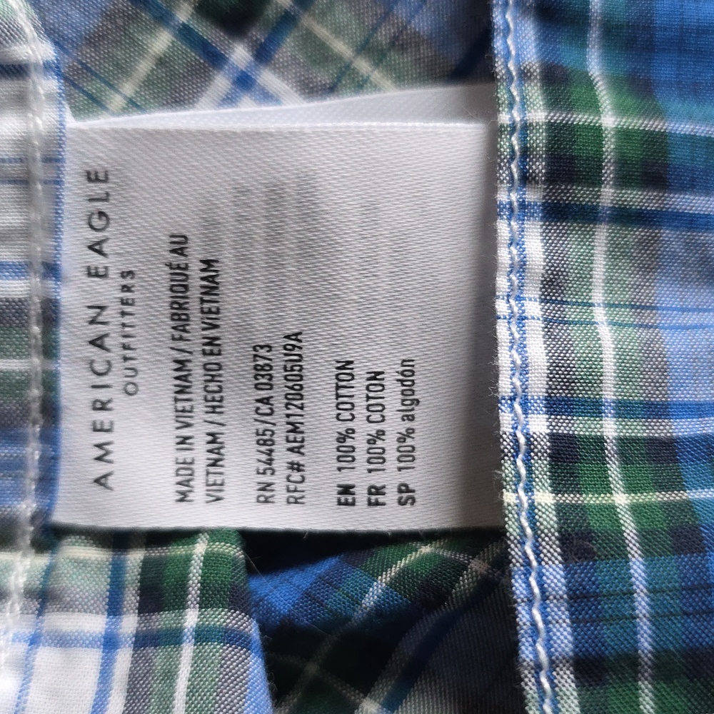 American Eagle Shirt Blue Plaid Casual Button-Front Long Sleeve Men's XS - Picture 8 of 8